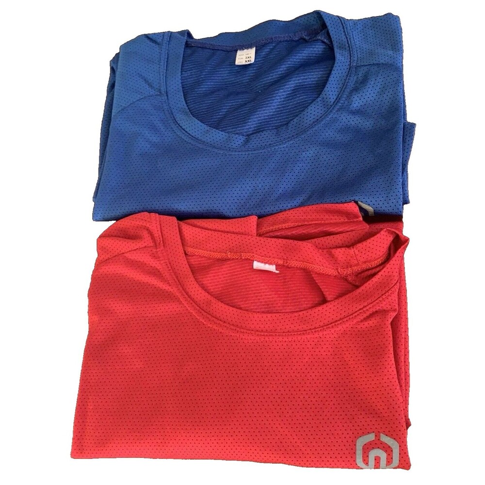 Two Neleus Dry Fit Logo Mesh T-Shirts Mens XXL Gym Workout Athletic Red/Blue
